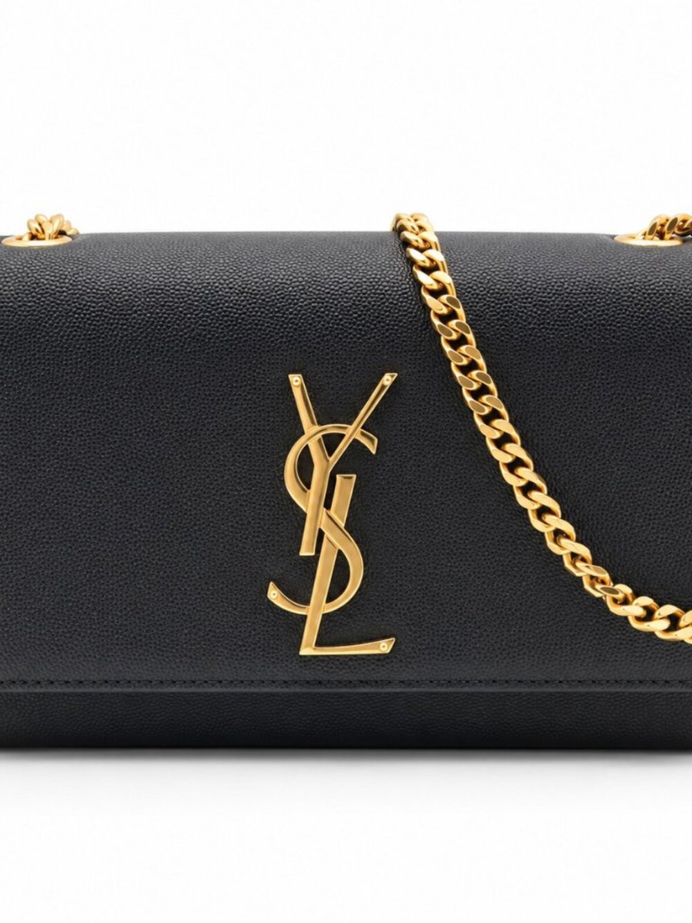 Saint Laurent Kate Chain Wallet – Black, Gold YSL Logo (Pre-Owned)